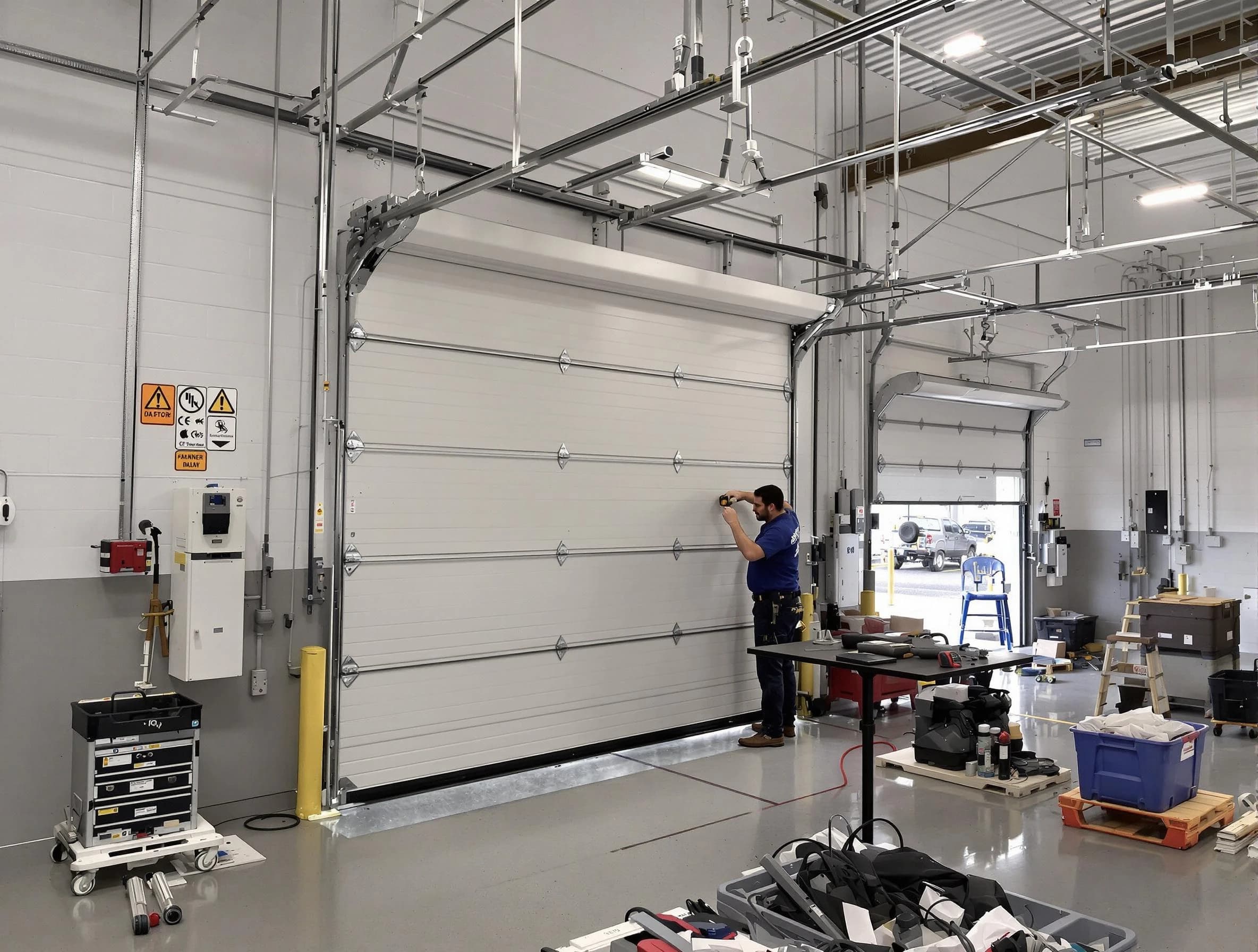 Commercial garage door repair being performed by Easton Garage Door Repair expert in Easton