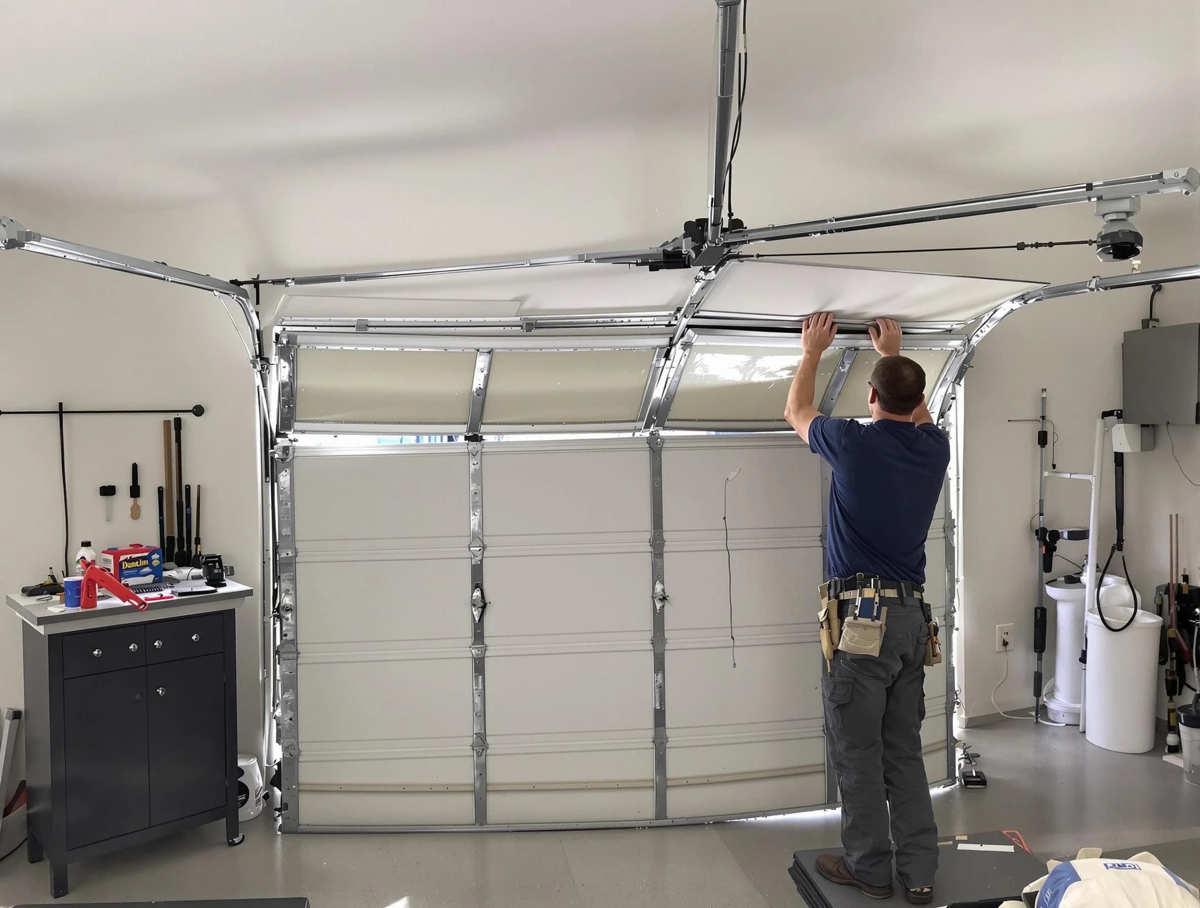Easton Garage Door Repair specialist performing precise section replacement on Easton garage door