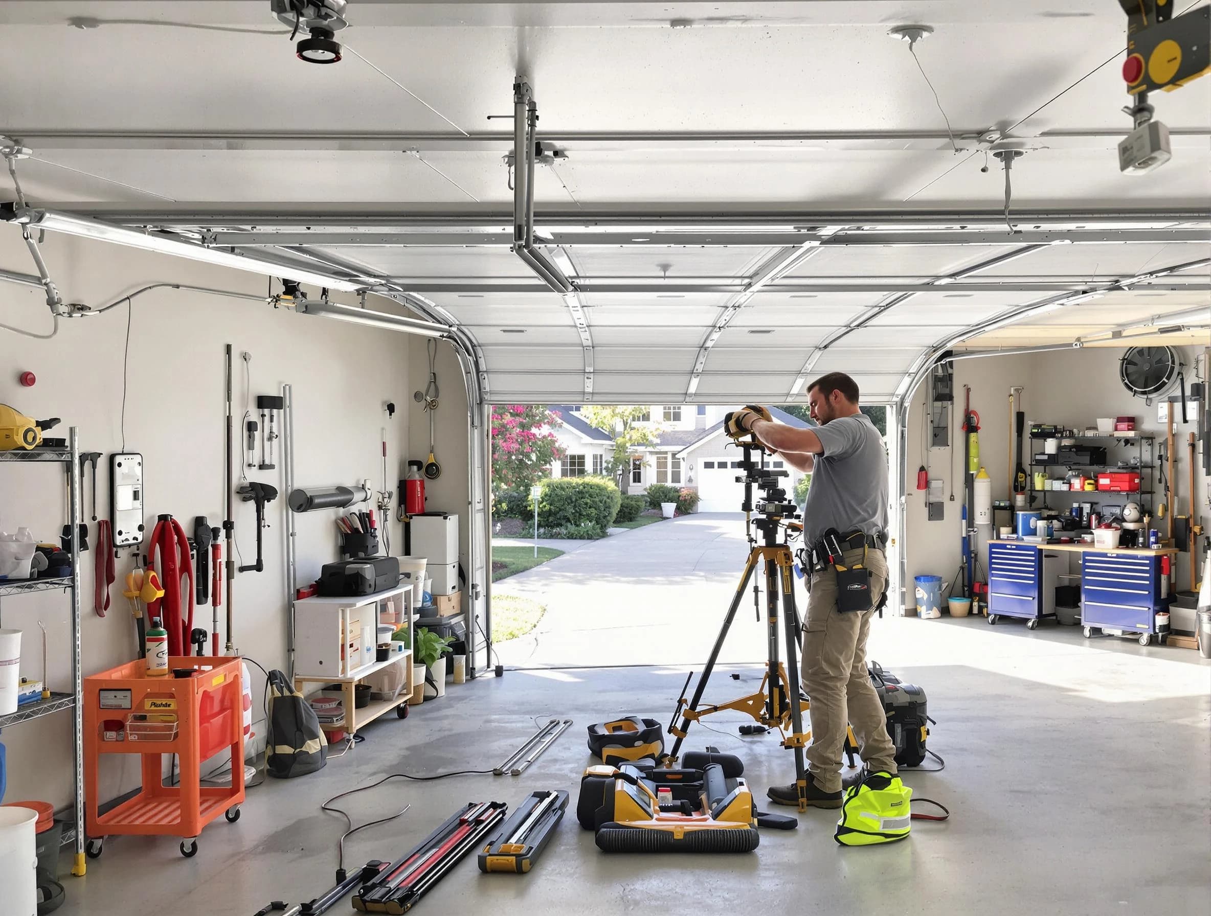 Easton Garage Door Repair specialist performing laser-guided track alignment in Easton