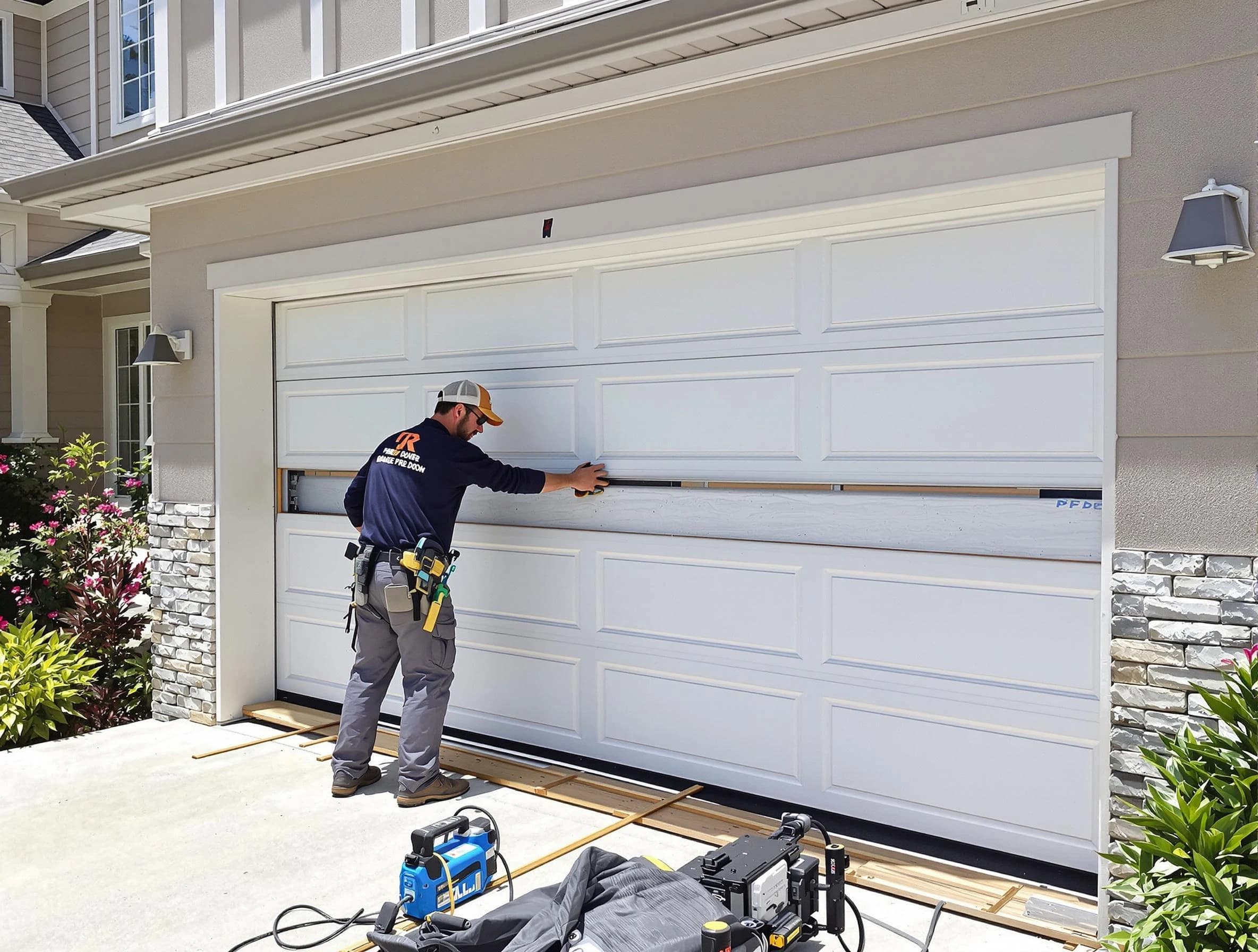 Easton Garage Door Repair team performing complete garage door replacement at Easton residence