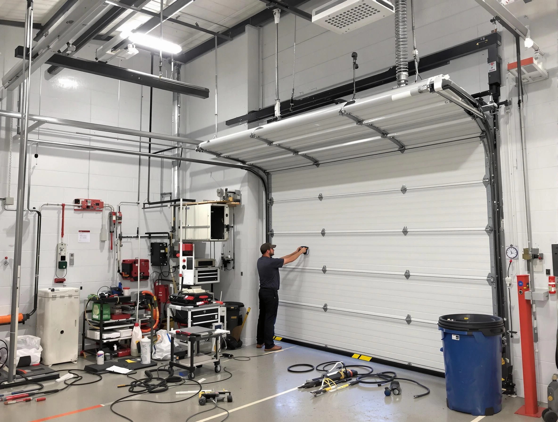 Easton Garage Door Repair certified technician performing commercial door repair at a Easton business facility