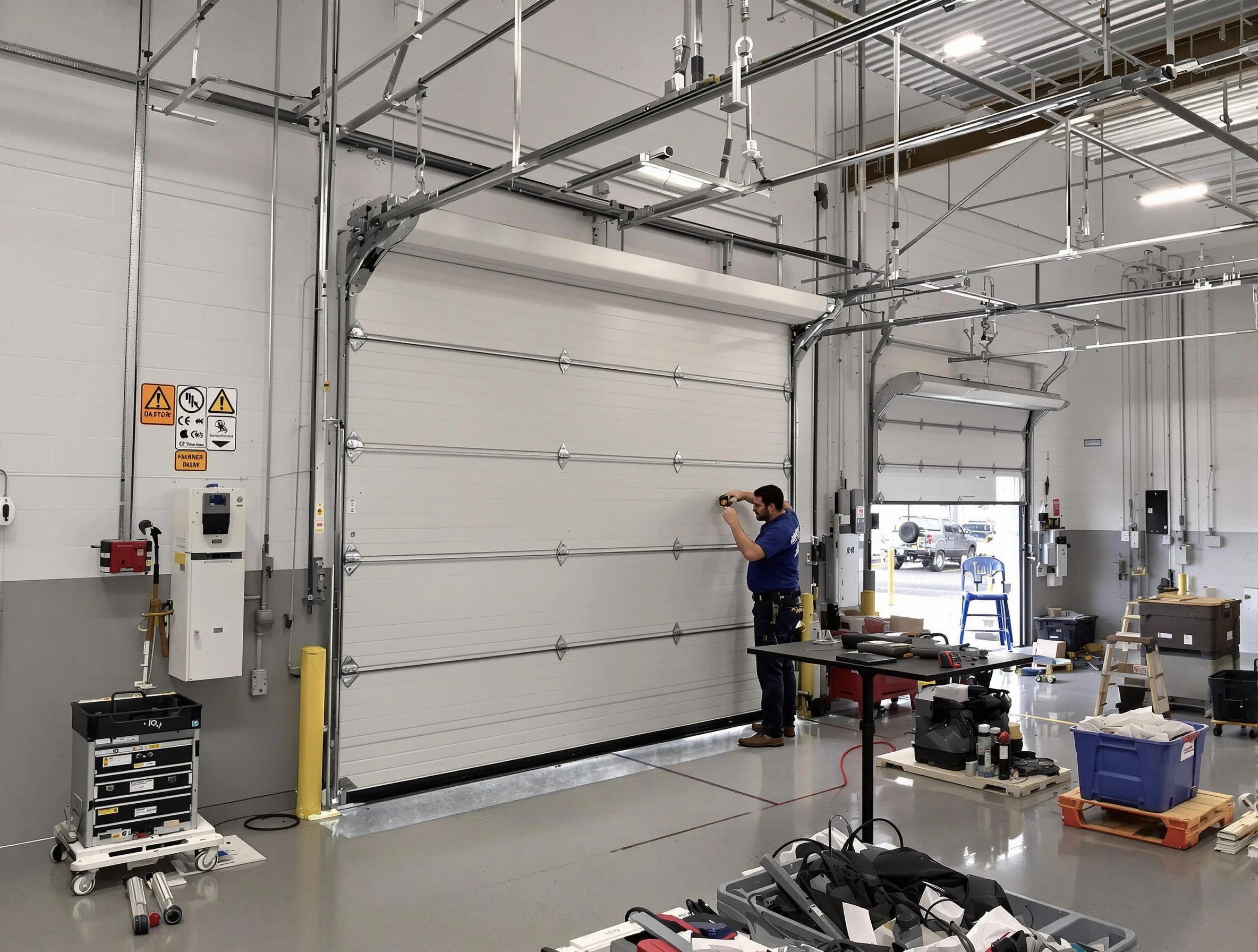 Commercial garage door repair being performed by Easton Garage Door Repair expert in Easton