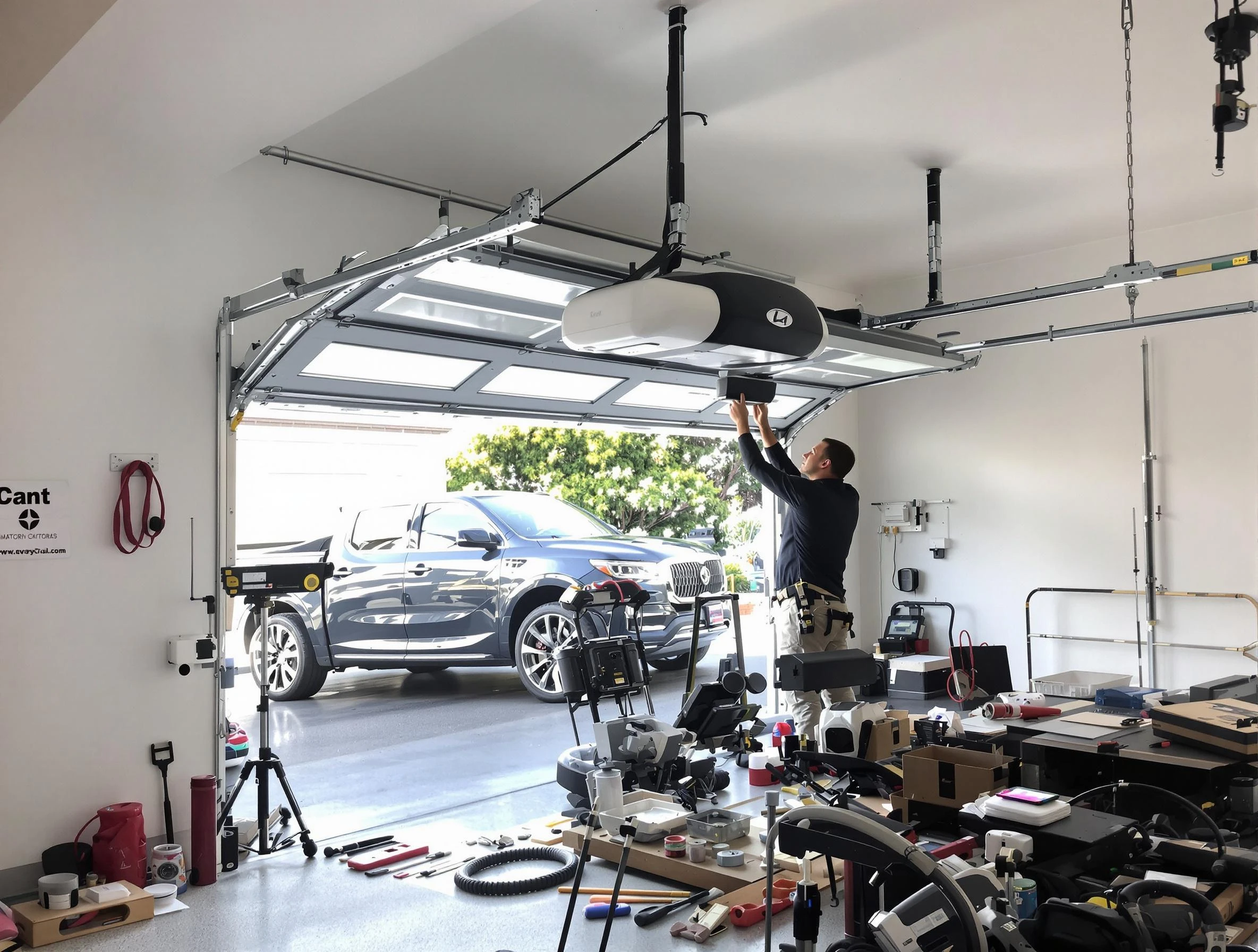 Easton Garage Door Repair specialist installing smart garage door opener system in Easton home