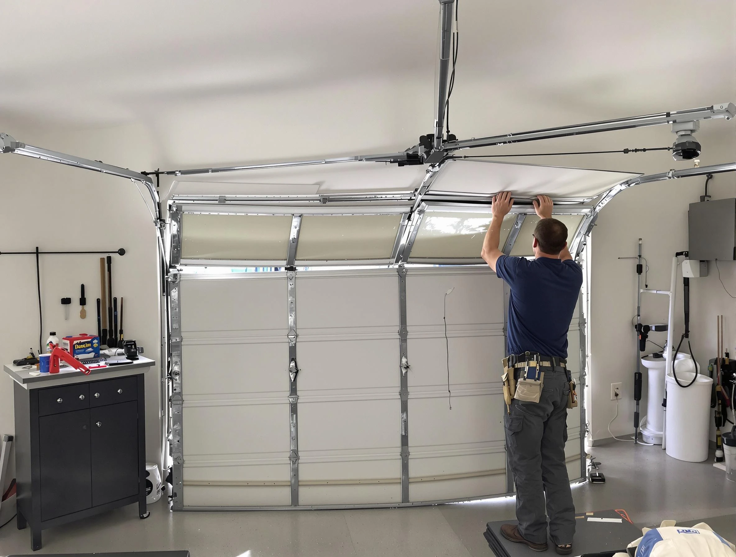 Easton Garage Door Repair specialist performing precise section replacement on Easton garage door